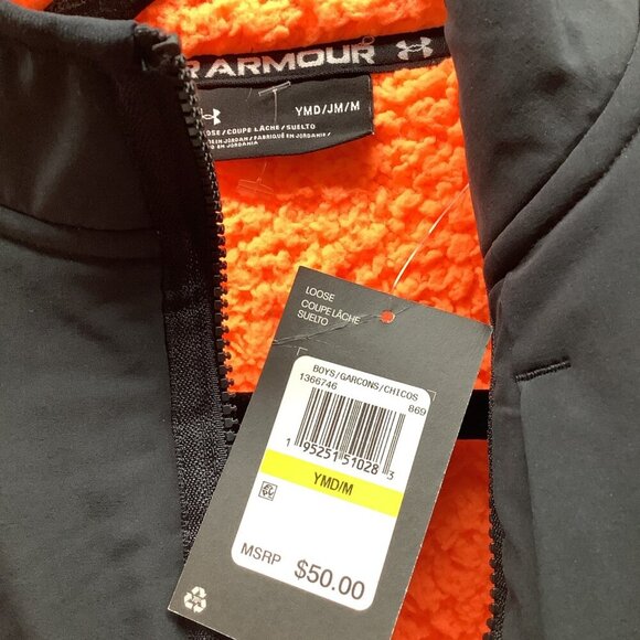 Under Armour Sherpa Fleece Vest Orange Boys Sz Youth-M NWT $50 - Picture 4 of 5